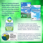 Breezeo Fresh Linen laundry detergent strips dissolving in water demonstration.