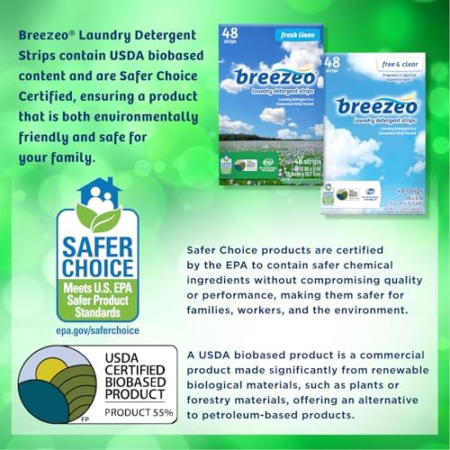 Breezeo Fresh Linen laundry detergent strips dissolving in water demonstration.