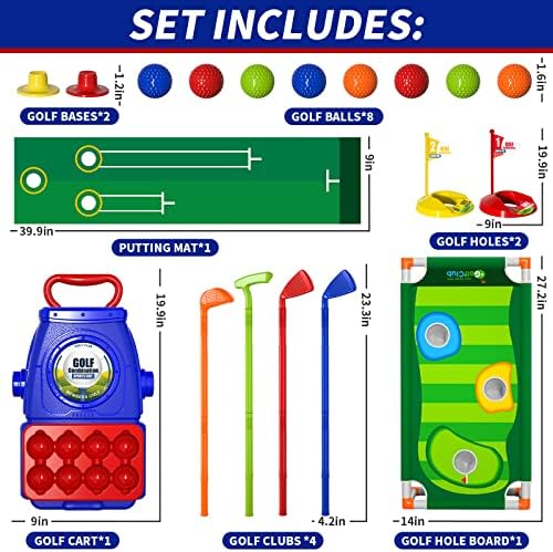 Close up of Bennol kids golf clubs and putting mat design
