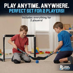 Premier Sports mini hockey goal with premium nylon netting set up on an indoor floor.