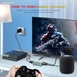 AMANKA 4K video adapter rear angle highlighting the optical Toslink and 3.5mm auxiliary audio output ports.