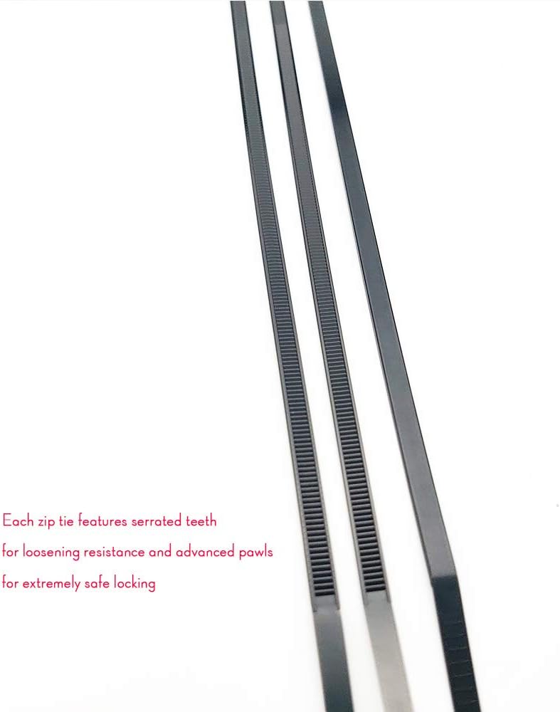 Black plastic zip ties self-locking mechanism close up.