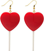 Pingyongchang cute heart lollipop dangle earring front view fashion accessory