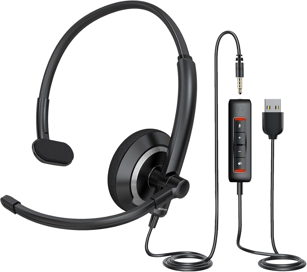 Awatrue wired headset connected to laptop for webinars