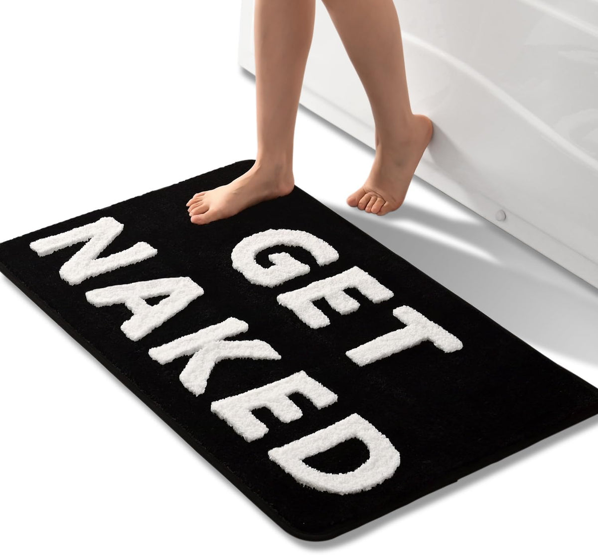 QJHOMO Get Naked Bath Mat Cute Black and White Bathroom Rugs Funny Non Slip Bathtub Decor Mats Super Absorbent Floor Carpet Machine Washable Bahtmat for Tub, Shower, Bedroom (18x48 inch) - Image 11