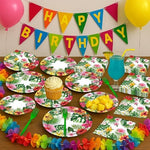 Disposable luau party supplies set for pool and beach events