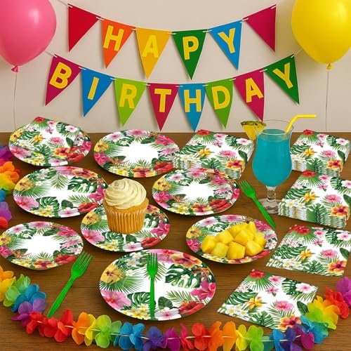 Disposable luau party supplies set for pool and beach events