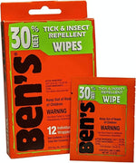 Ben's 30 percent DEET pre moistened bug repellent wipe being taken out of package
