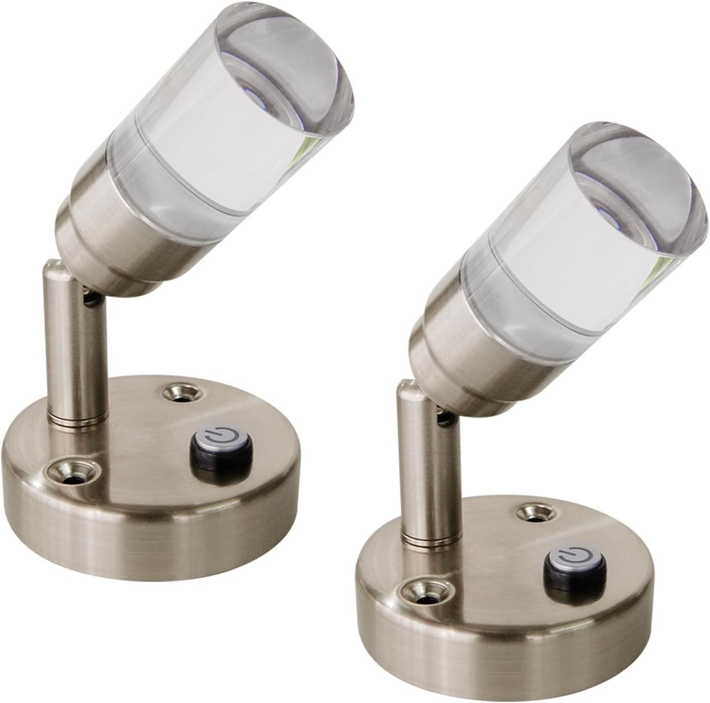 Dream Lighting 12V LED reading light front view with brushed nickel base
