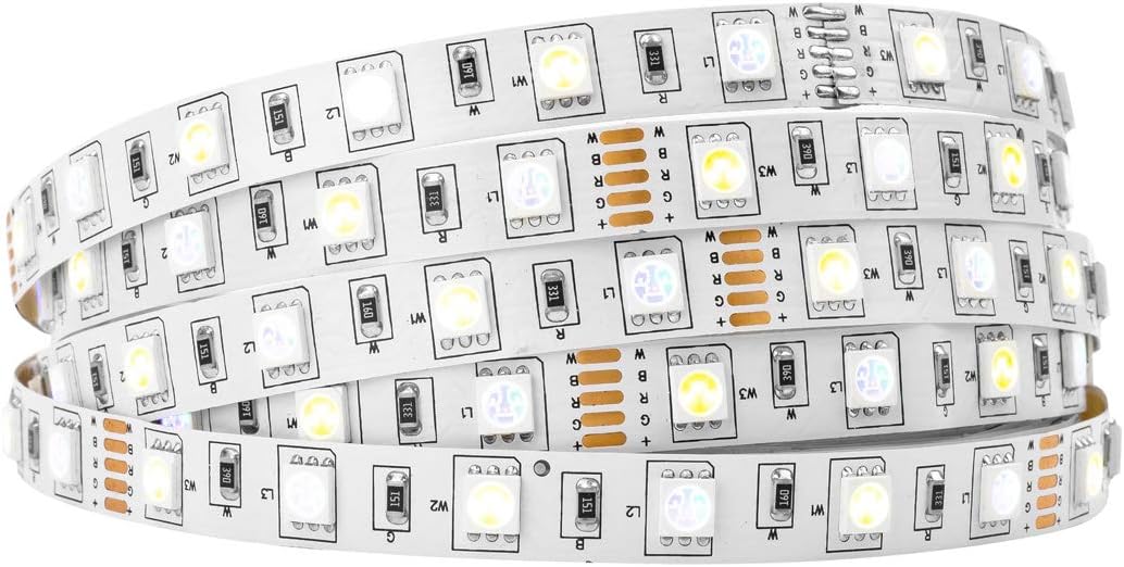 BTF-LIGHTING RGBW LED Strip Lights,UL Listed,5050 4 Colors in 1 RGB + 6000K-7000K Cool White,12V DC,16.4ft/5m 60LEDs/m 12mm White PCB, IP30 for Home Decoration(No Adapter or Controller) - Image 9