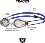 Arena Tracks anti fog racing swim goggles side view showing silicone seals