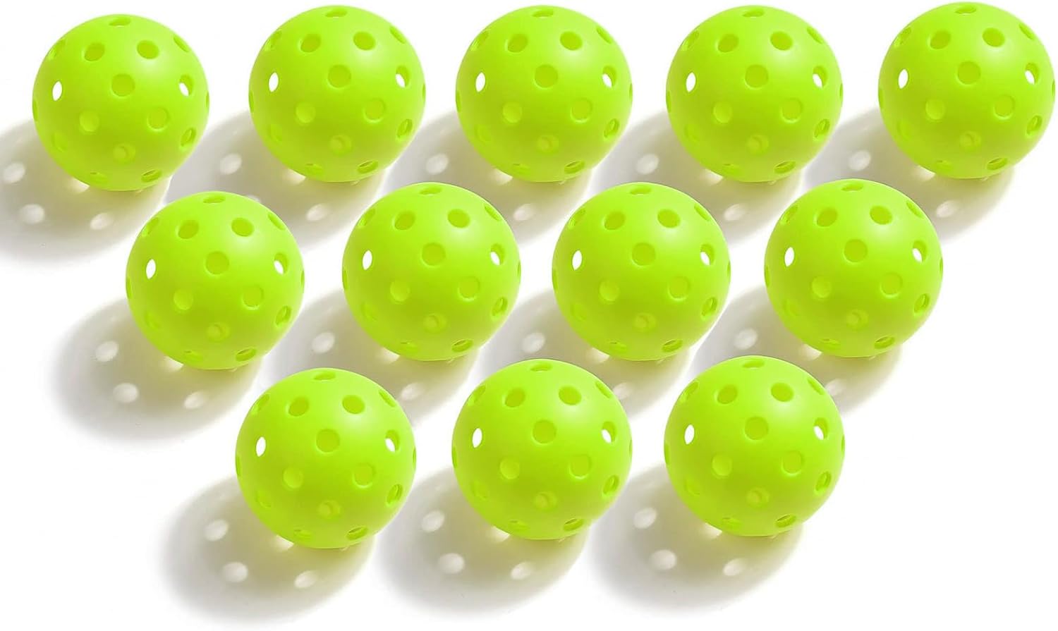 Gokano 12-pack premium pickleball balls front view in fluorescent green.