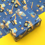 Boerni bulldozer and mixer vehicle pattern gift wrap