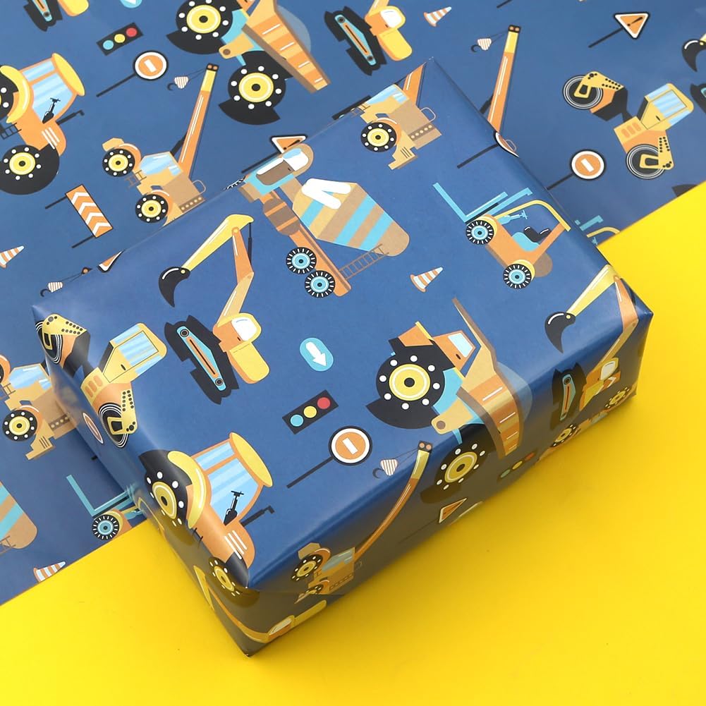 Boerni bulldozer and mixer vehicle pattern gift wrap
