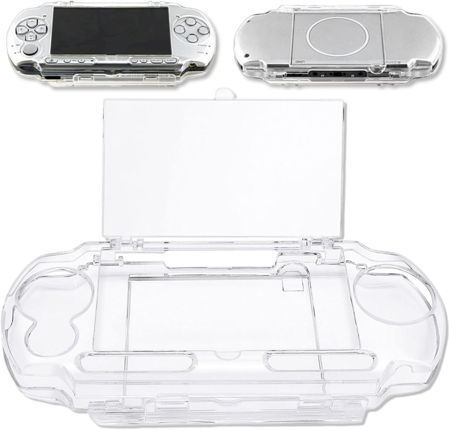 HuGuWdy clear hard case for PSP front view showing full transparent protection