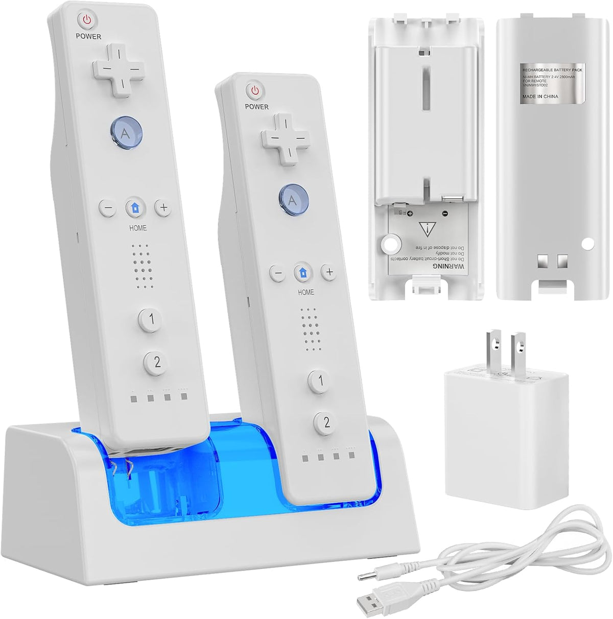 Kekucull remote controller charger front view showing dual dock slots and two battery packs