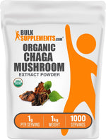 Vegan friendly chaga mushroom extract bag demonstrating the secure ziplock packaging for freshness protection