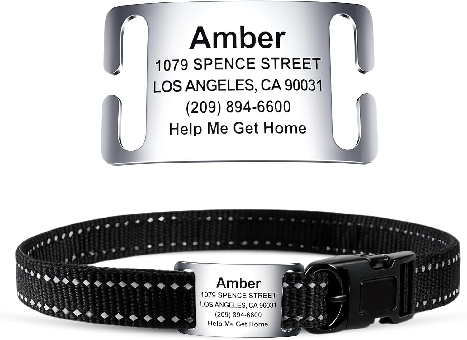 TechMark personalized dog tag front view showing deep laser engraving on stainless steel plate
