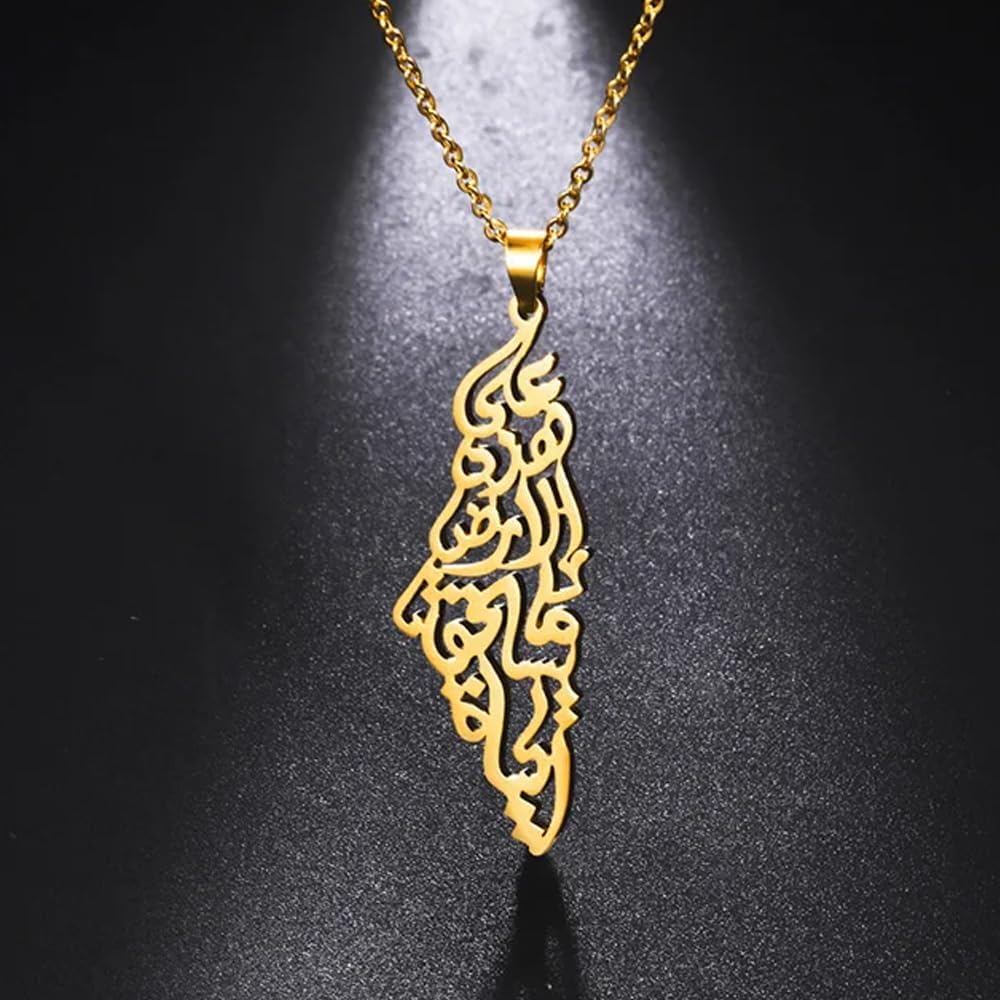 YILUOCD Arabic calligraphy necklace worn by model