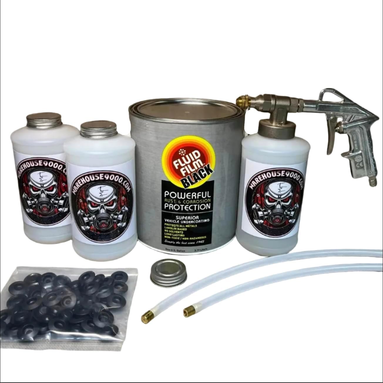 Warehouse9000 lanolin undercoating fluid pro gun kit front view showcasing the spray gun and premium accessories.