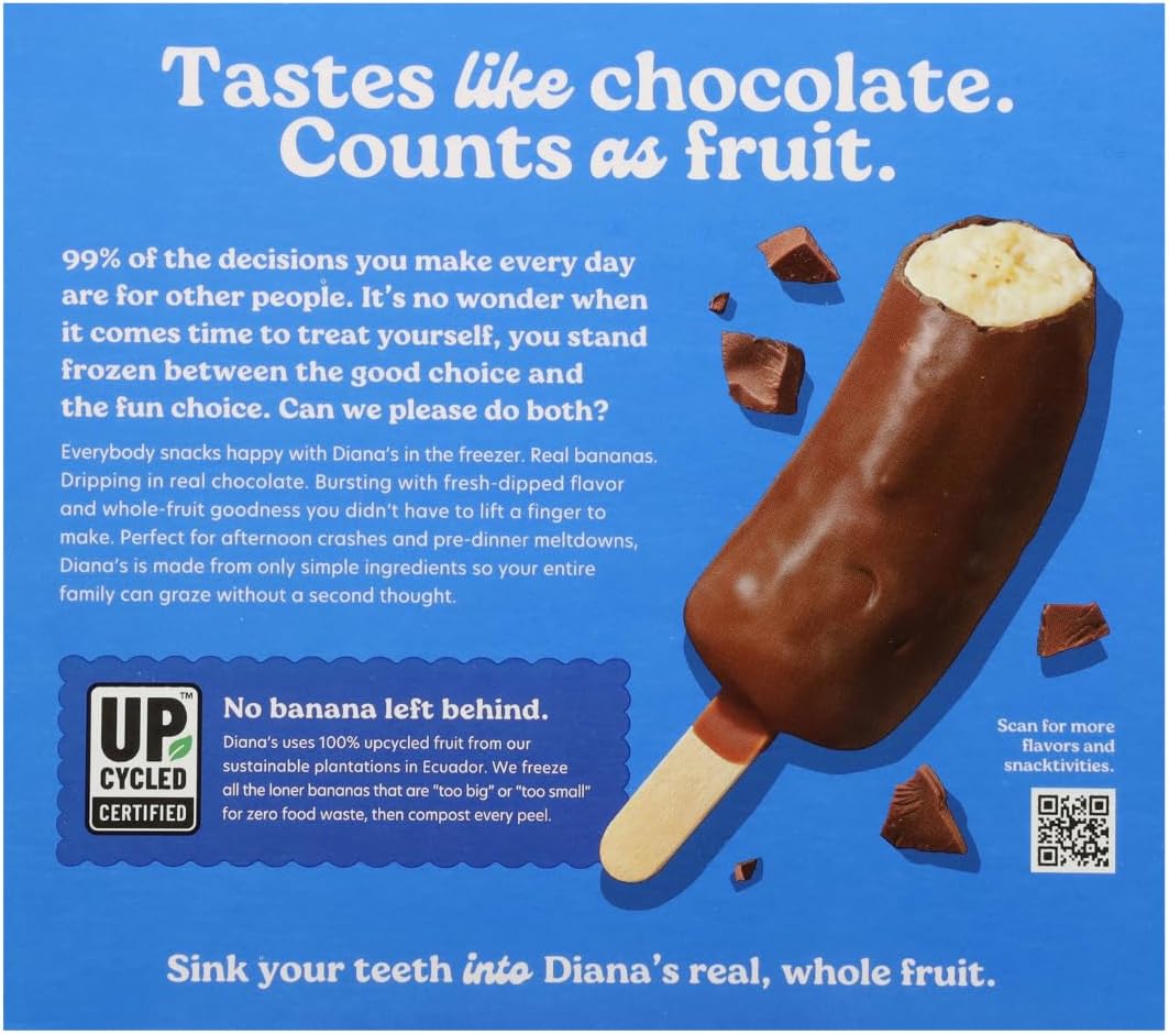 Close up of frozen milk chocolate coated banana half