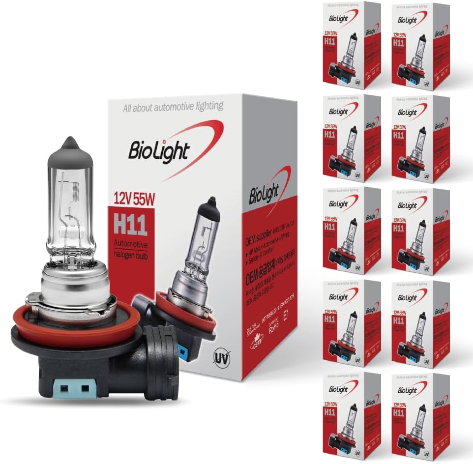 BIOLIGHT KM H11 halogen headlight bulb front view showing quartz glass construction