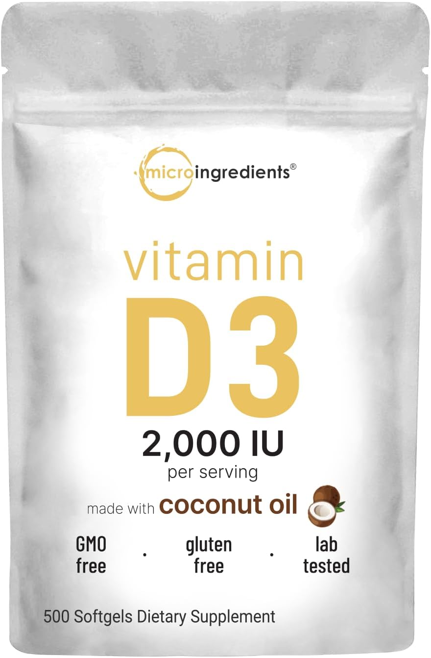 Micro Ingredients Vitamin D3 2000 IU softgels front view pouch packaging