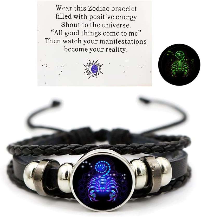 Vintage Zodiac Constellation Bracelets Zodiac Guardian Bracelet Black Leather Bracelet Adjustable Handmade Woven Bracelet Birthday Jewelry for Women - Image 9