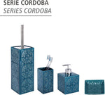 Wenko Cordoba Blue soap dispenser on bathroom countertop