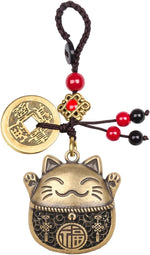Brass Maneki Neko Lucky Cat Keychain with Feng Shui Coins, Maneki Neko Statue Good Luck Charms Lucky Tassel - Image 10