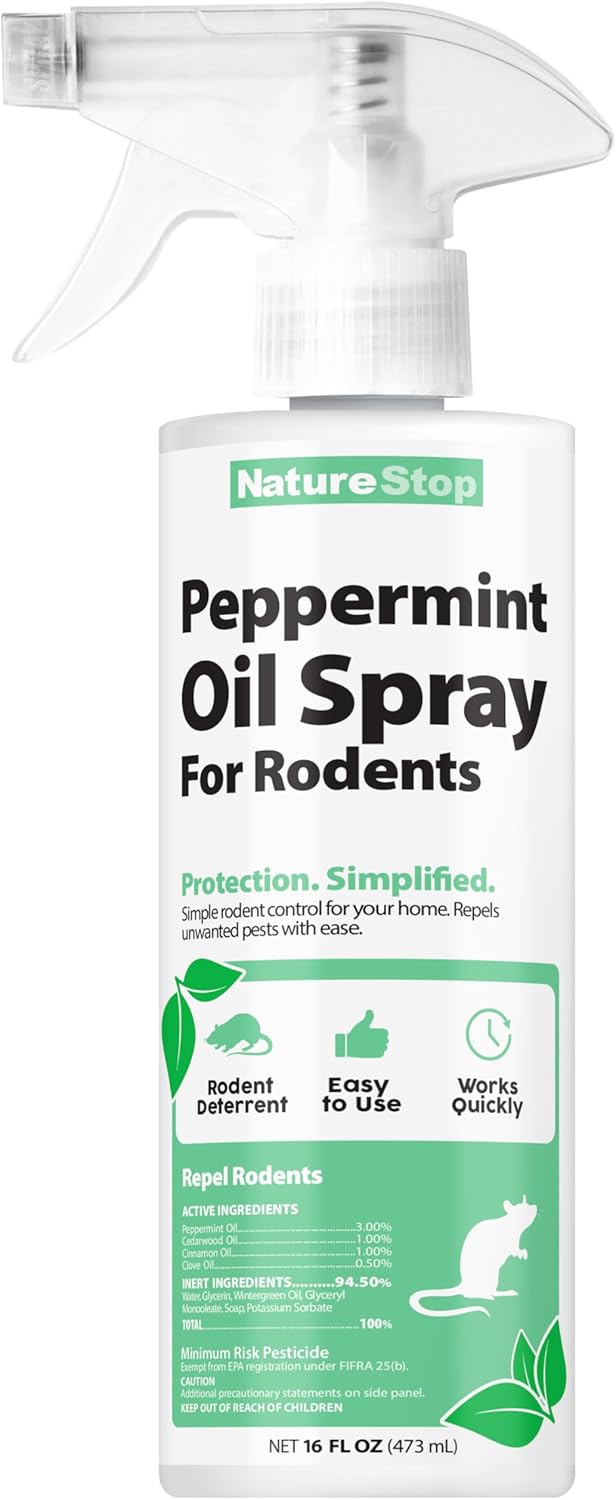 Peppermint Oil Spray for Rodents, Repellent for Indoor & Outdoor Use, 16 oz (475mL) - Image 1