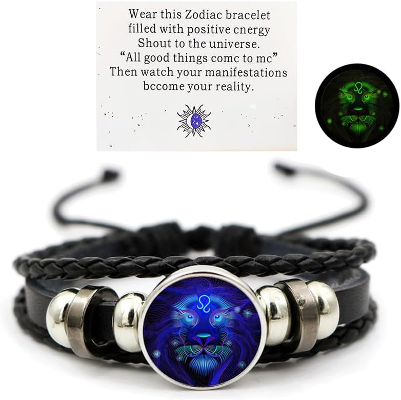 Vintage Zodiac Constellation Bracelets Zodiac Guardian Bracelet Black Leather Bracelet Adjustable Handmade Woven Bracelet Birthday Jewelry for Women - Image 11