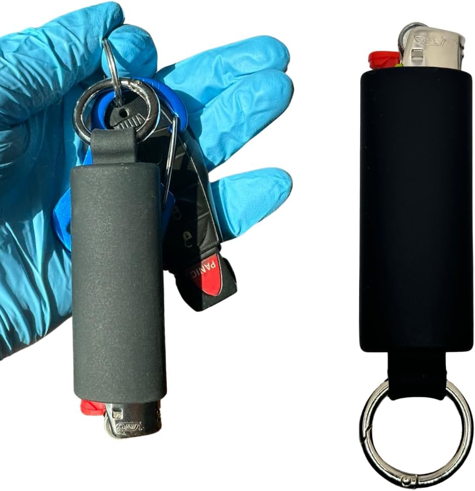 Lighter Locators silicone lighter holder front view showing premium black keychain case