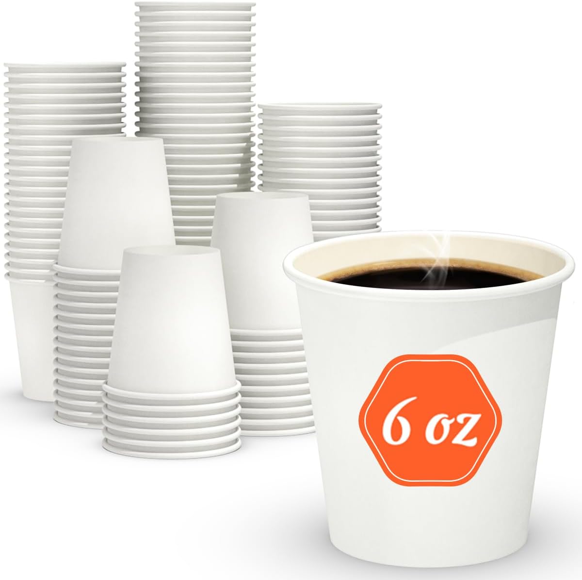 Dealusy 6 ounce paper coffee cups front view showing 100 count pack