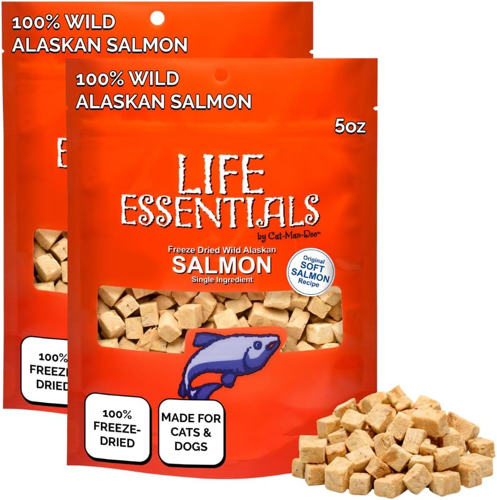Life Essentials by Cat-Man-Doo freeze dried salmon pet treats front view premium packaging