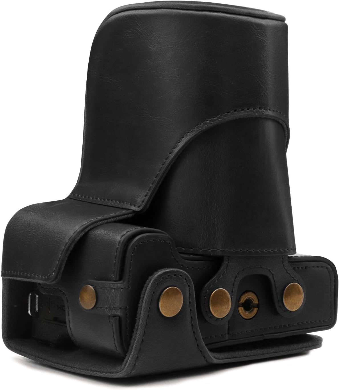 MegaGear leather camera case front view showing custom fit
