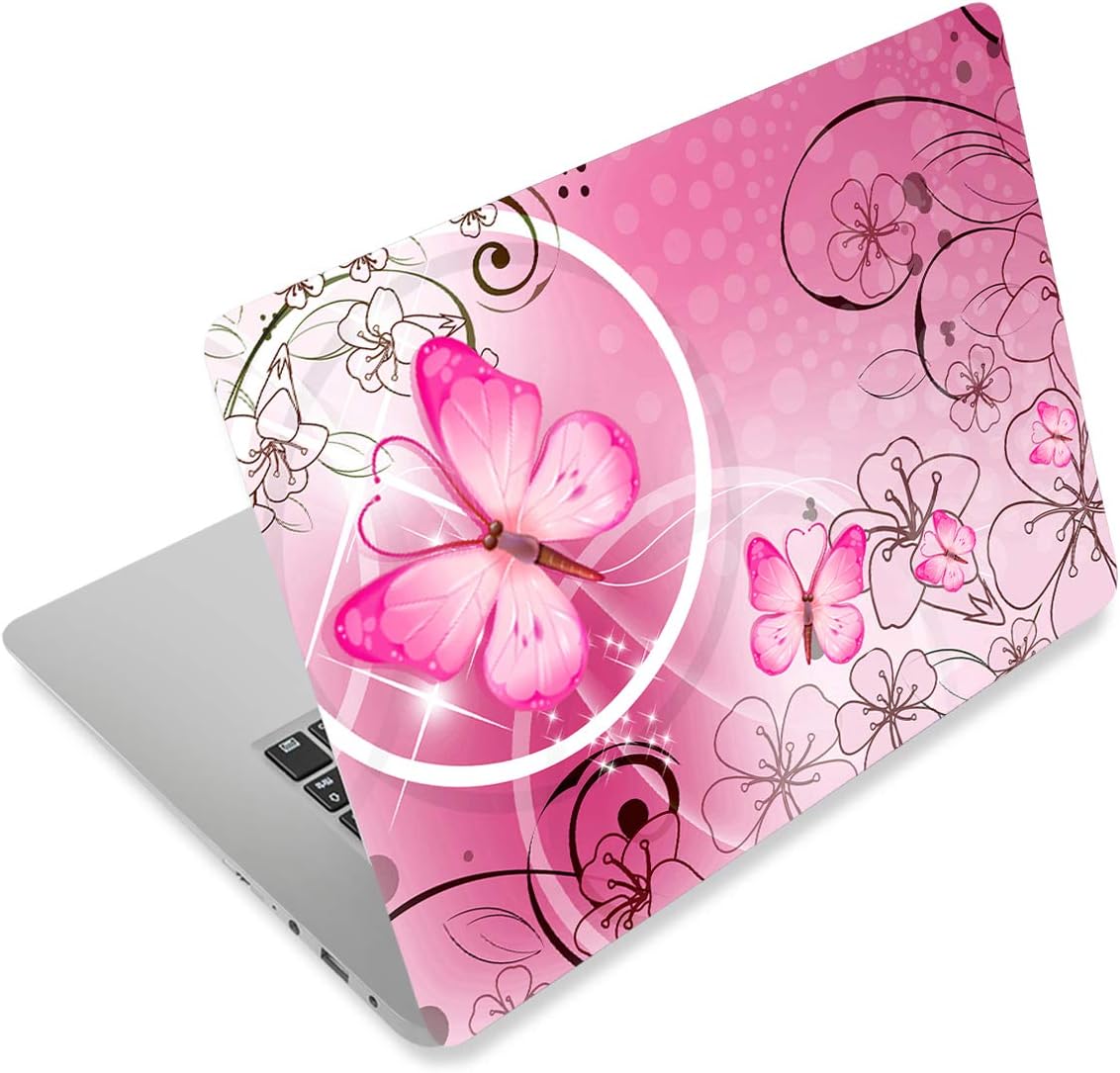 Icolor pink butterfly laptop skin sticker front view premium protective vinyl decal