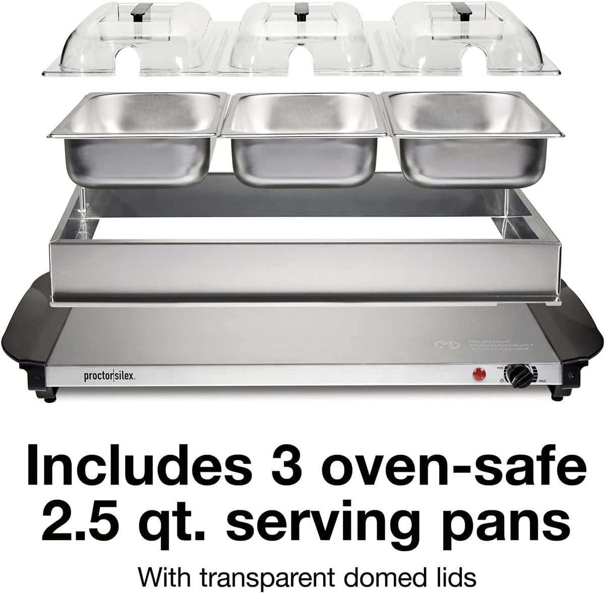 Proctor Silex buffet server with domed lids open