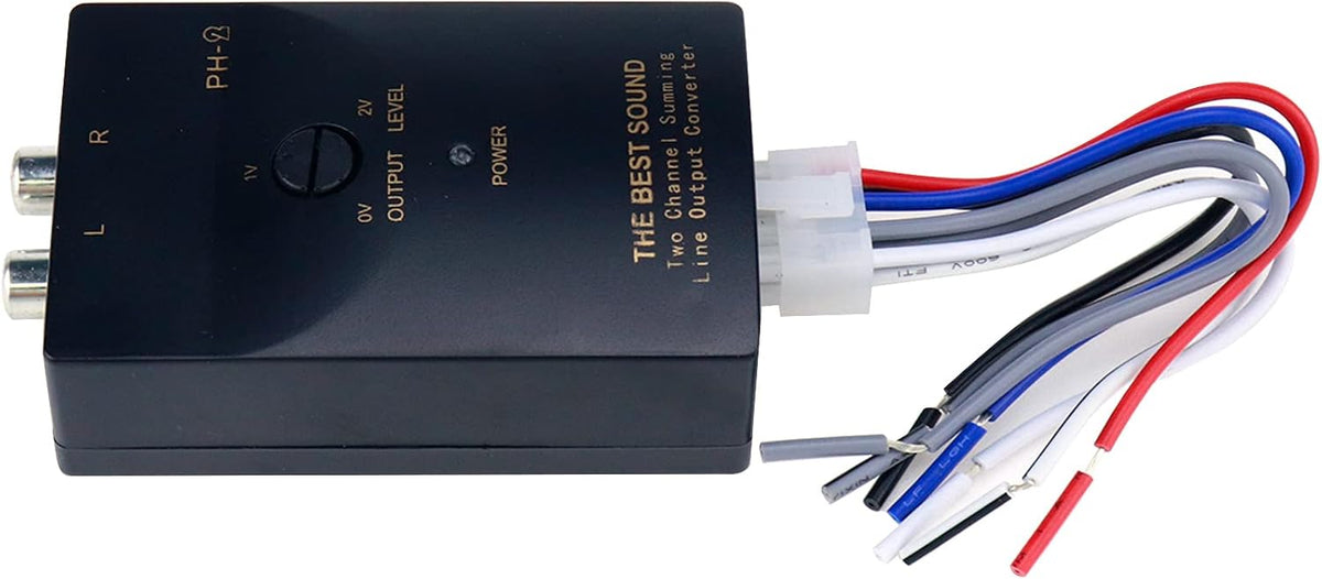 Sydien 2-channel RCA car audio adapter angled perspective shot