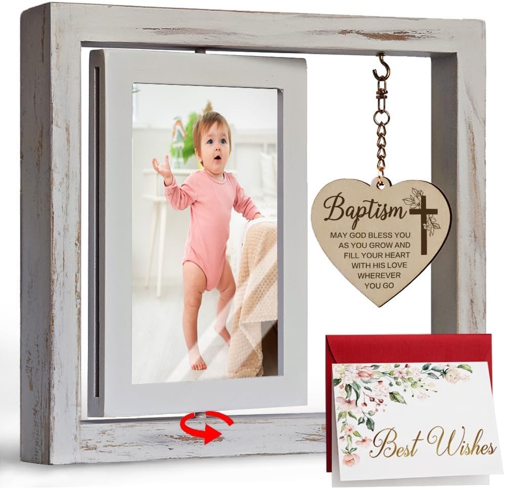 IIILUYOT rotating floating baby blessings baptism picture frame front view