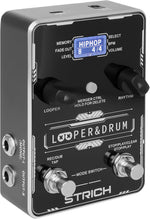 STRICH Circle Loop 2-in-1 drum machine and stereo looper pedal front view showing dual footswitches and LCD screen