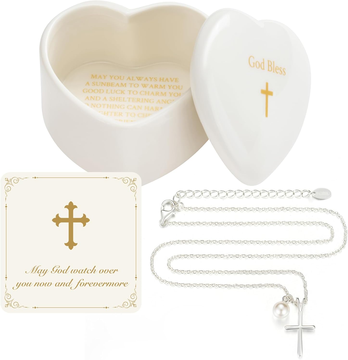 NORBU S925 sterling silver cross necklace front view premium children religious jewelry