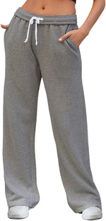 Women's Wide Leg Sweatpants High Waisted Baggy Interior Drawstring Sweatpants Straight Leg Sweat Pants - Image 9
