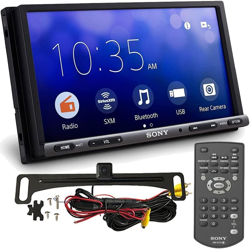 Sony XAV-AX3200 car stereo front view showing the 6.95 inch touchscreen display with apple carplay menu.