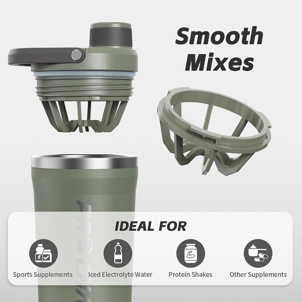 Prochain shaker bottle highlighting double wall vacuum insulation