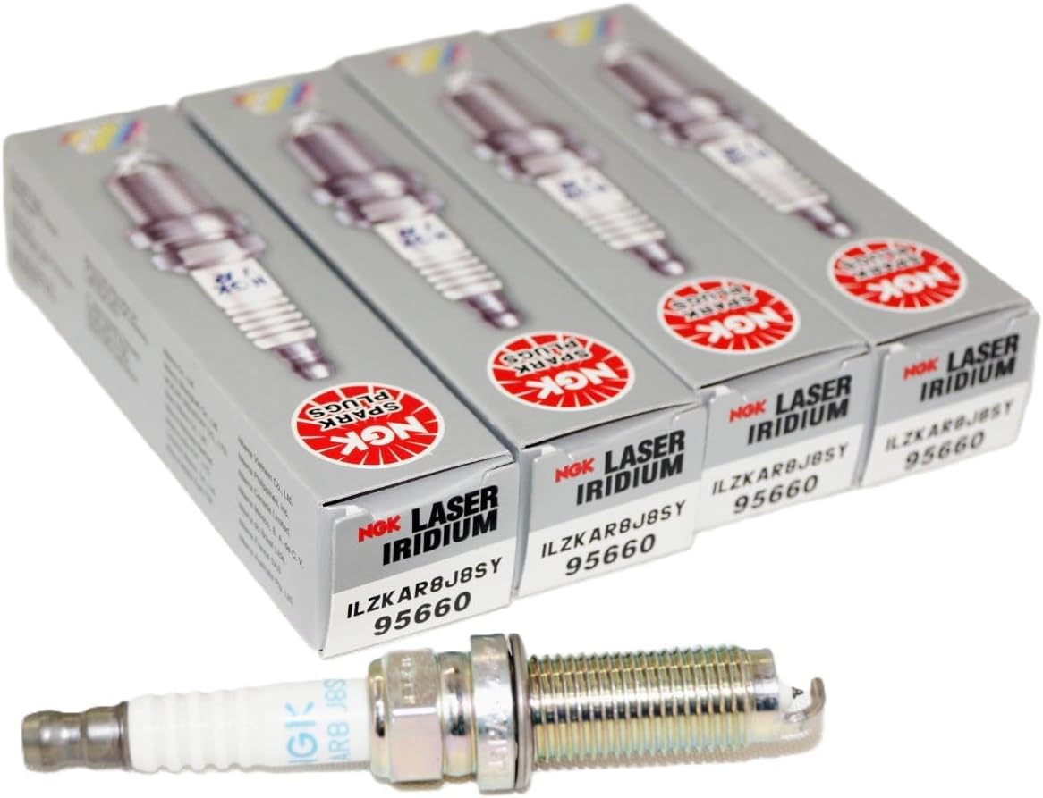 NGK ILZKAR8J8SY laser iridium spark plug 4 pack front view automotive parts