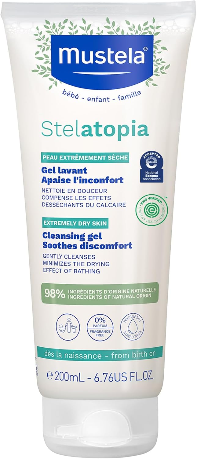Mustela Stelatopia Eczema-Prone Skin Cleansing Gel - Baby Face & Body Wash with Natural Avocado & Sunflower Oil - Fragrance-Free & Tear Free - 6.76 fl. oz. - Image 1