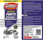 Back label details of Gumout Regane parts cleaner showing polyetheramine technology information and safety instructions.