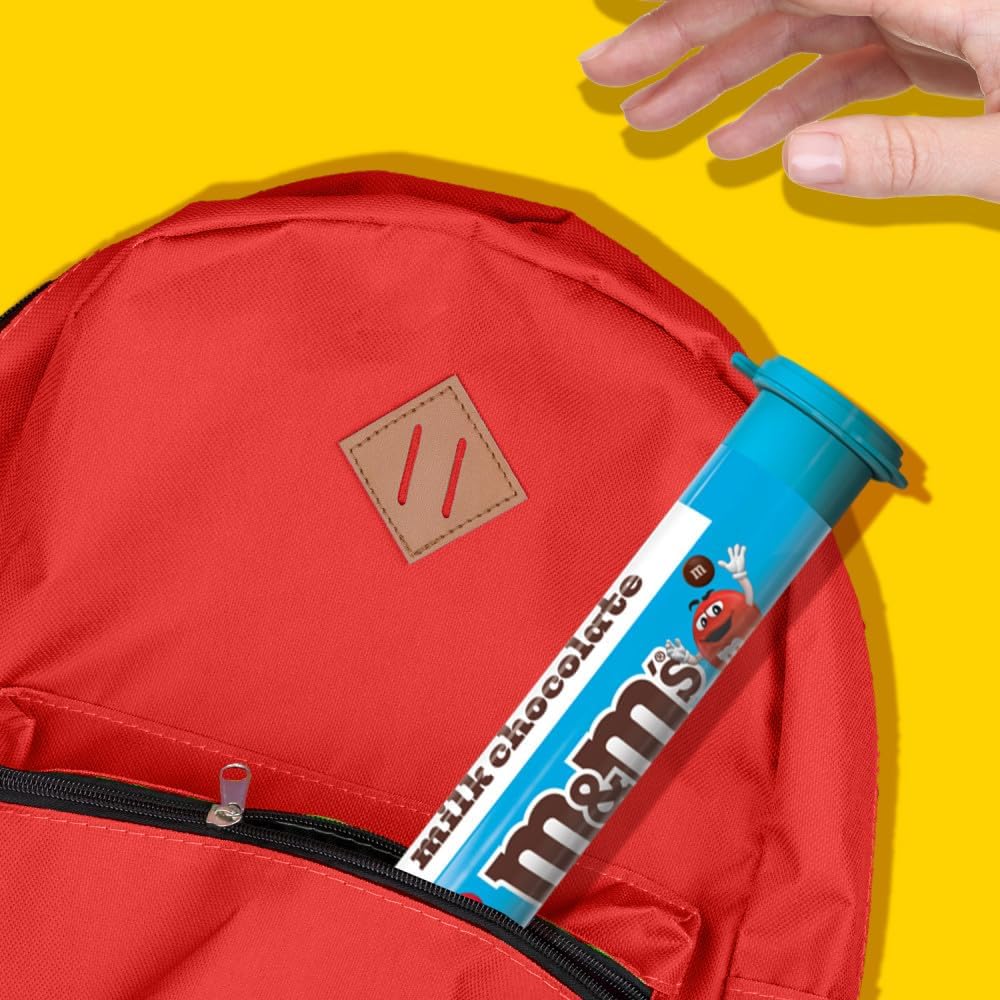 Reclosable cap detail of the M&M'S Minis tube highlighting portable and fresh storage design.