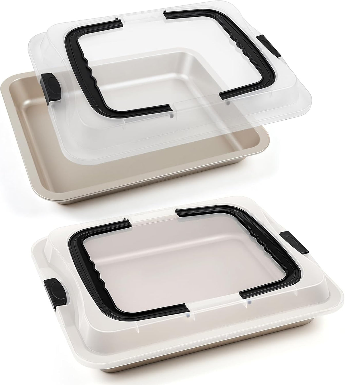 Qinyoung 2 Pcs Cake Baking Pan with Lid and Handle, 9 x 13 Inch Non-stick Rectangle Sheet Cake Pan Carrier for Brownie Roasting Cooking Baking (Black Gray) - Image 14